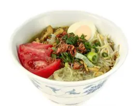 Soto Ayam (Chicken Soup with Egg, Tomato, Clear Noodles and Beansprouts)