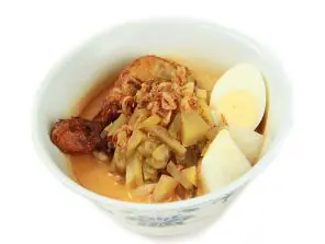 Lontong Sayur (Curry Shrimp Vegetable Soup with Ricecakes, Egg and Chicken)