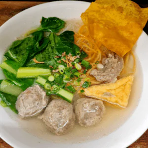 Baso Kuah Special Betawi (Homemade Beef Balls with Egg Noodles, Vermicelli & Fried Wonton in Clear Soup)