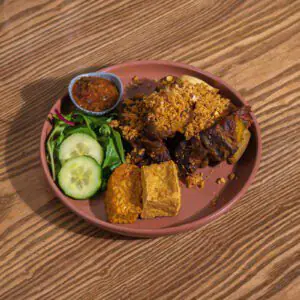 Iga Penyet (Fried Beef ribs, tofu, tempeh, spiced crumbs, belachan chilli)